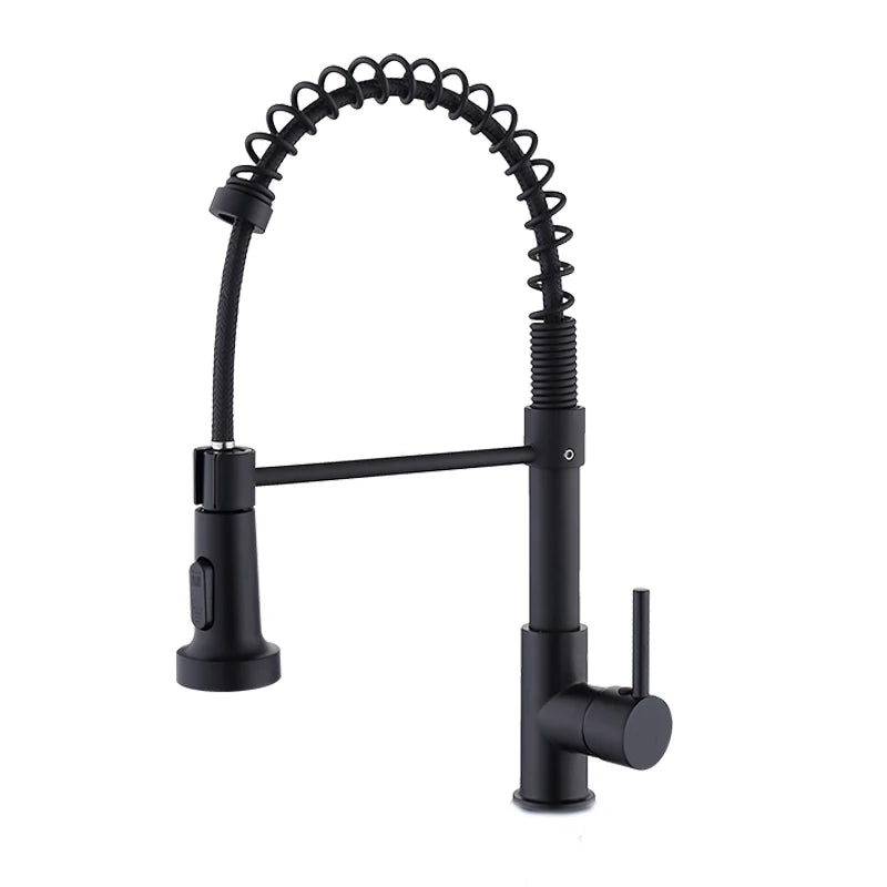 🚰 Pull-Down Kitchen Faucet – Matte Black Brass Spring Faucet with Dual Mode Nozzle | Hot &amp; Cold Mixer Tap for Single-Hole Sink Installation