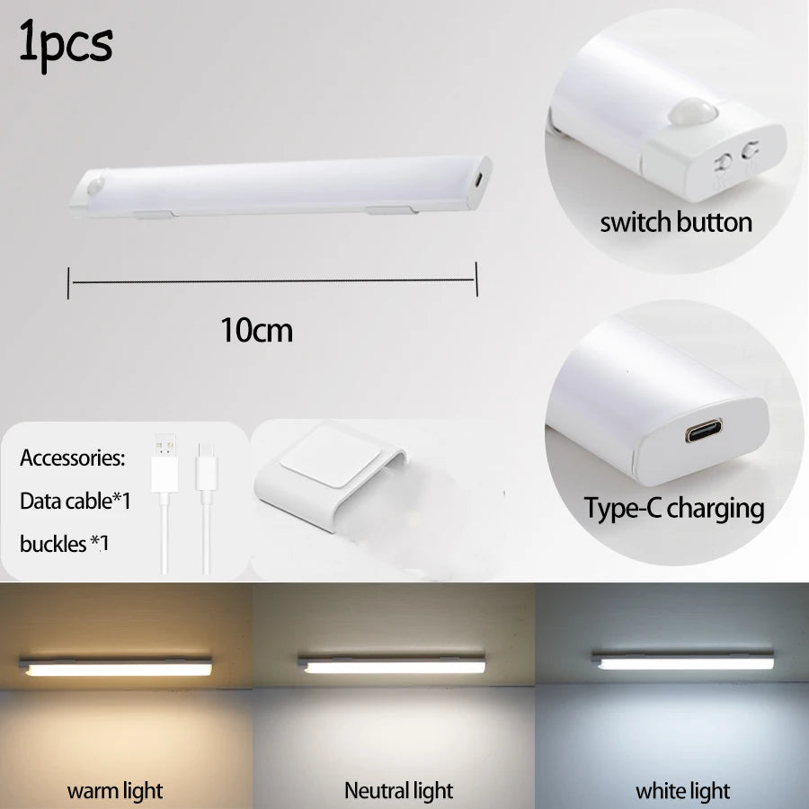 Cabinet Light USB Rechargeable Motion Sensor Led Three Colors In One Lamp For Kitchen Wardrobe Indoor Lighting 10/20/30/40/50cm