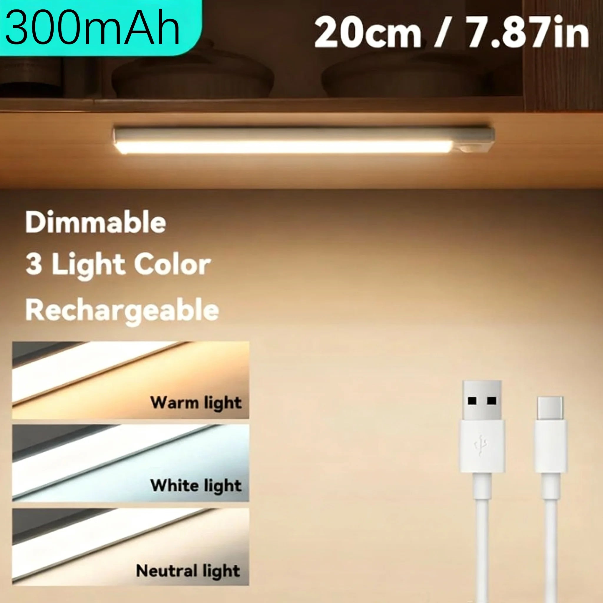 Cabinet Light USB Rechargeable Motion Sensor Led Three Colors In One Lamp For Kitchen Wardrobe Indoor Lighting 10/20/30/40/50cm
