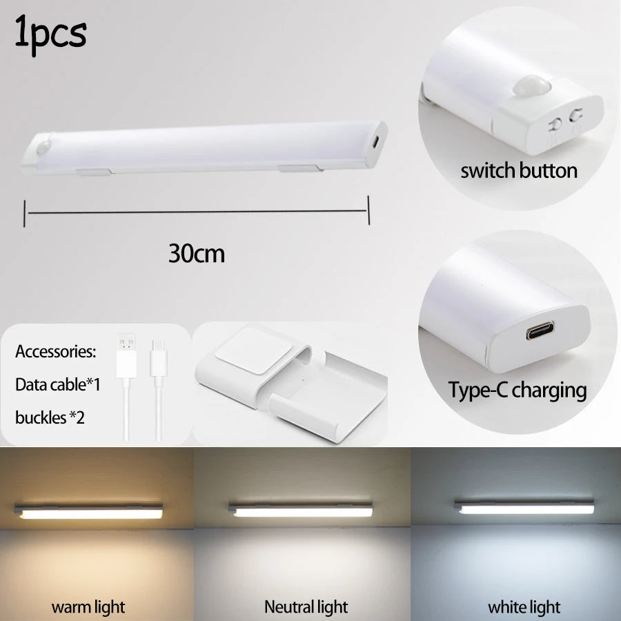 Cabinet Light USB Rechargeable Motion Sensor Led Three Colors In One Lamp For Kitchen Wardrobe Indoor Lighting 10/20/30/40/50cm