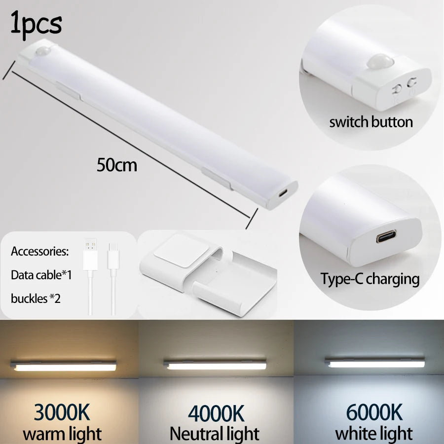 Cabinet Light USB Rechargeable Motion Sensor Led Three Colors In One Lamp For Kitchen Wardrobe Indoor Lighting 10/20/30/40/50cm
